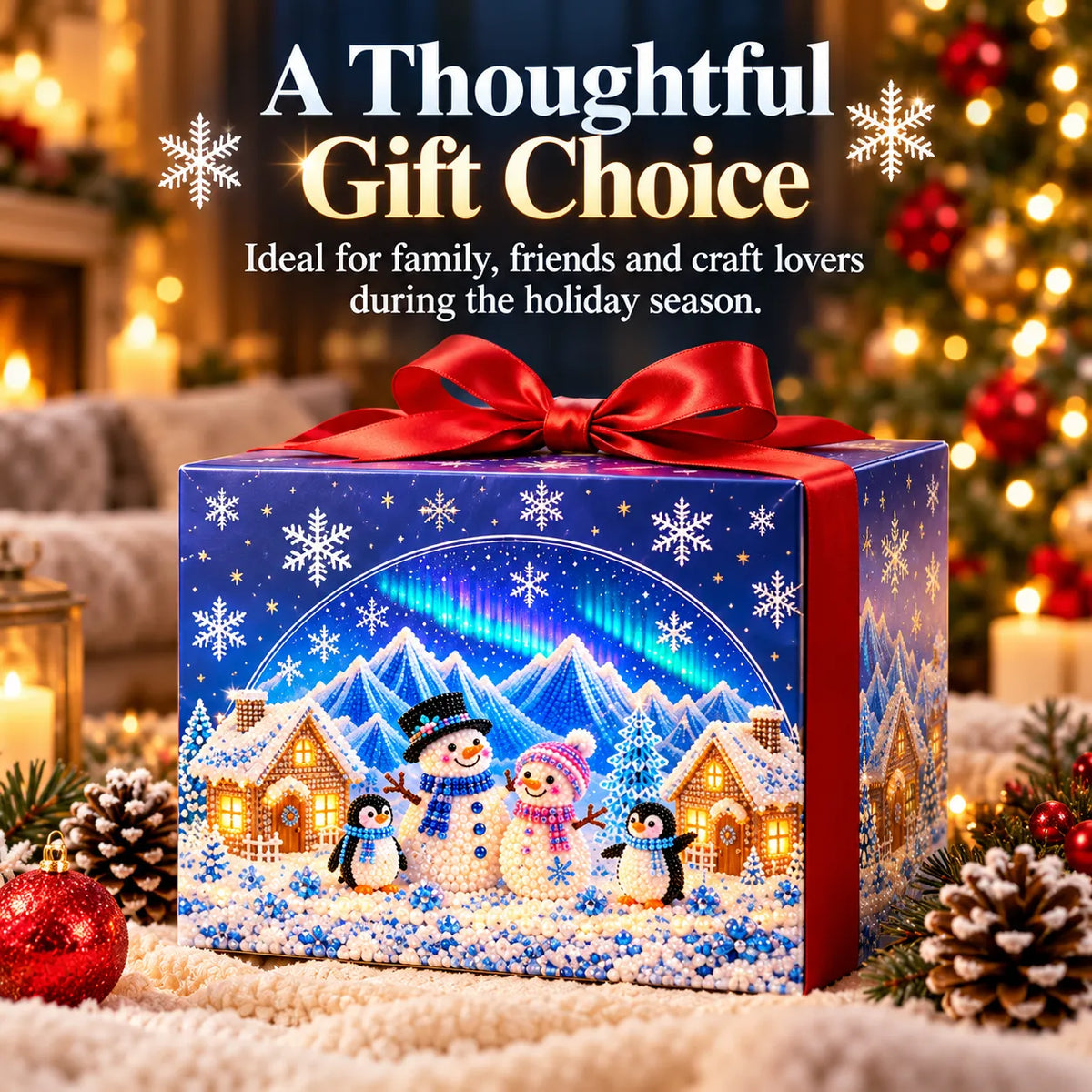 ❄️ DIY Winter Village Diamond Art Kit – Sparkling Christmas Craft with Optional LED Lights