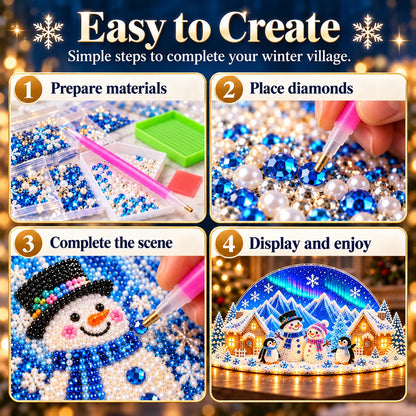 ❄️ DIY Winter Village Diamond Art Kit – Sparkling Christmas Craft with Optional LED Lights
