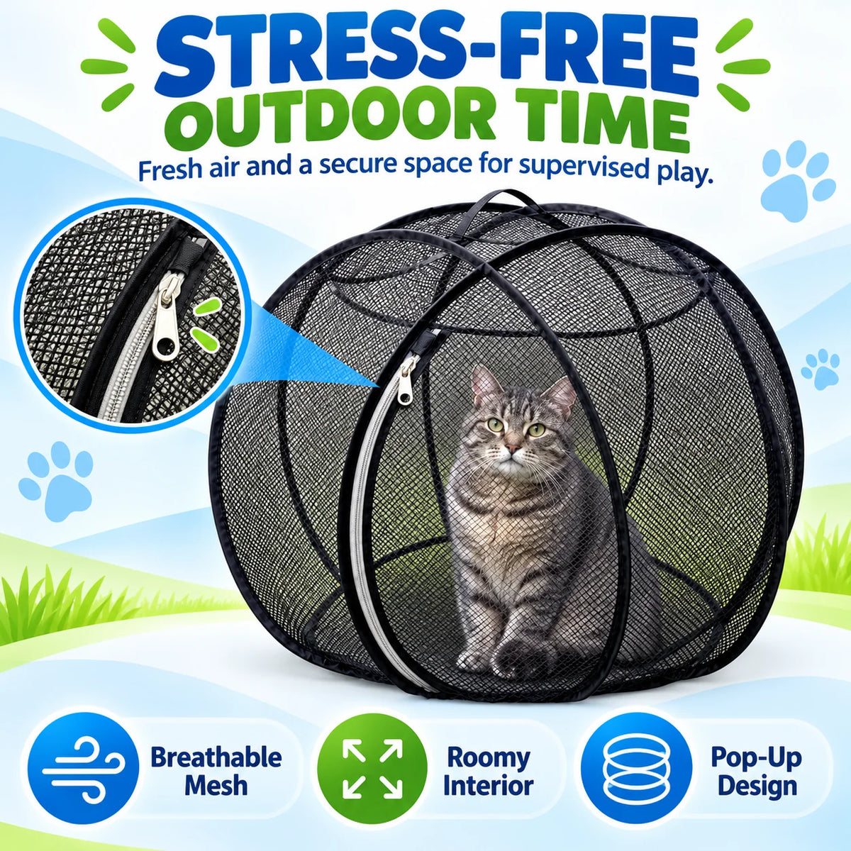 ⏳ Last Day 50% OFF – 🐱 Pop Up Cat Playpen | 32-Inch Breathable Mesh Enclosure for Indoor & Outdoor Use 🌿