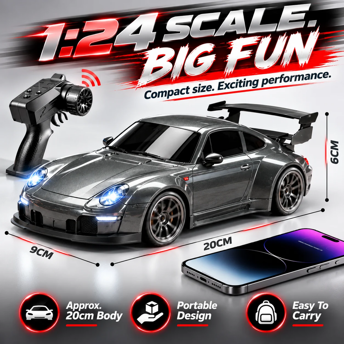🚗 1:24 RC Drift Racing Car – 2.4GHz Remote Control, 4WD & LED Headlights