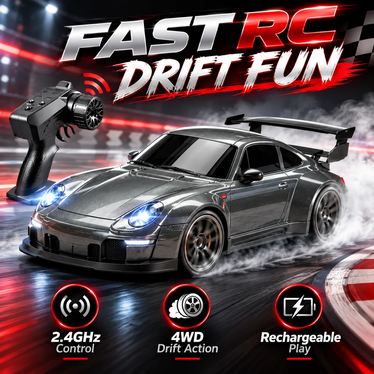 🚗 1:24 RC Drift Racing Car – 2.4GHz Remote Control, 4WD & LED Headlights
