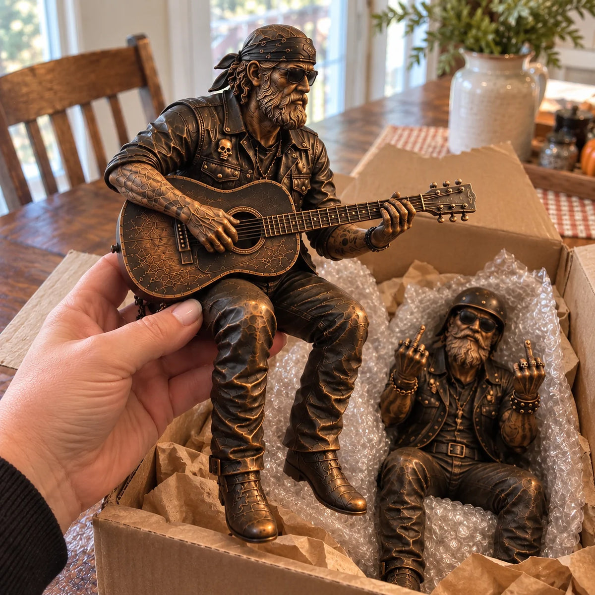 🏍️ Old Biker Soul Shelf Sitter – Rustic Motorcycle Rider Figurines & Biker Gifts 🎁