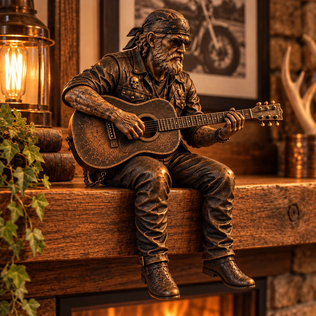 🏍️ Old Biker Soul Shelf Sitter – Rustic Motorcycle Rider Figurines & Biker Gifts 🎁
