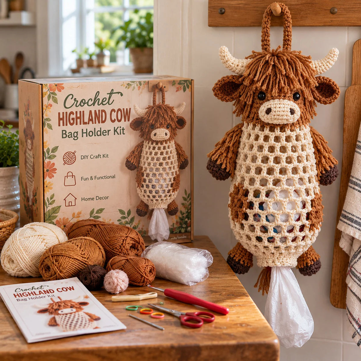 🔥 BUY 3 GET 1 FREE 🔥- 🧵 Crochet Animal Bag Holder DIY Kit – Cute & Functional Hanging Storage Craft Kit 🧶