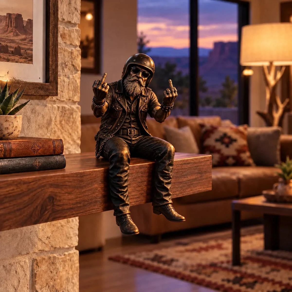 🏍️ Old Biker Soul Shelf Sitter – Rustic Motorcycle Rider Figurines & Biker Gifts 🎁