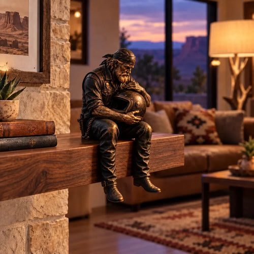 Holding Helmet biker figurine