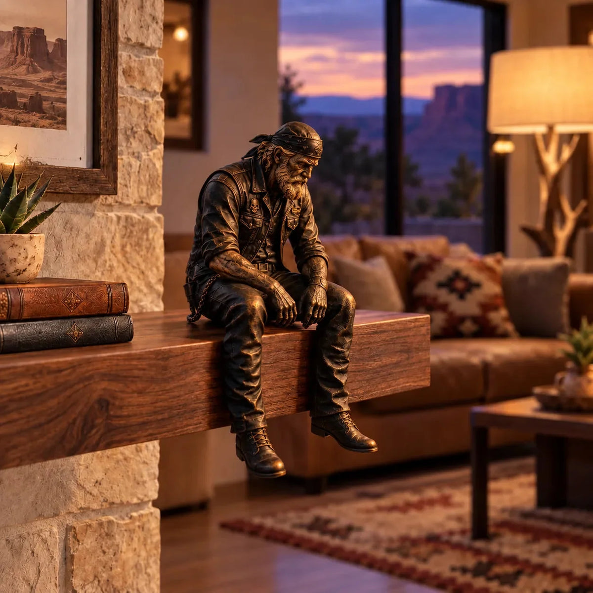 🏍️ Old Biker Soul Shelf Sitter – Rustic Motorcycle Rider Figurines & Biker Gifts 🎁