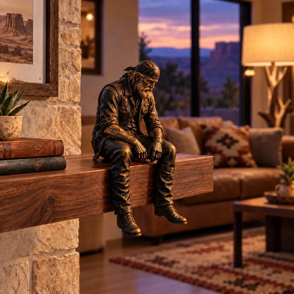 🏍️ Old Biker Soul Shelf Sitter – Rustic Motorcycle Rider Figurines & Biker Gifts 🎁