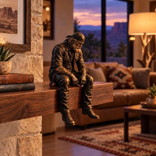 Contemplating biker figurine