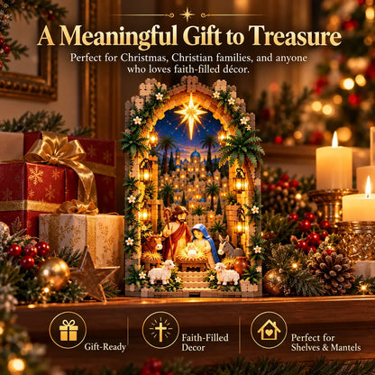 ✨ Lighted Bethlehem Nativity Book Nook – Christmas Building Block Display Of Faith