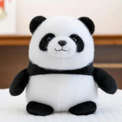 Front view of the black and white panda plush