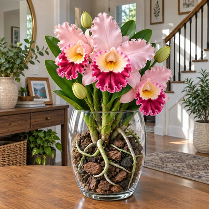 🌸 Rare Ruffled Cattleya Orchid – Rooted Pseudobulbs for Growing Exotic Blooms
