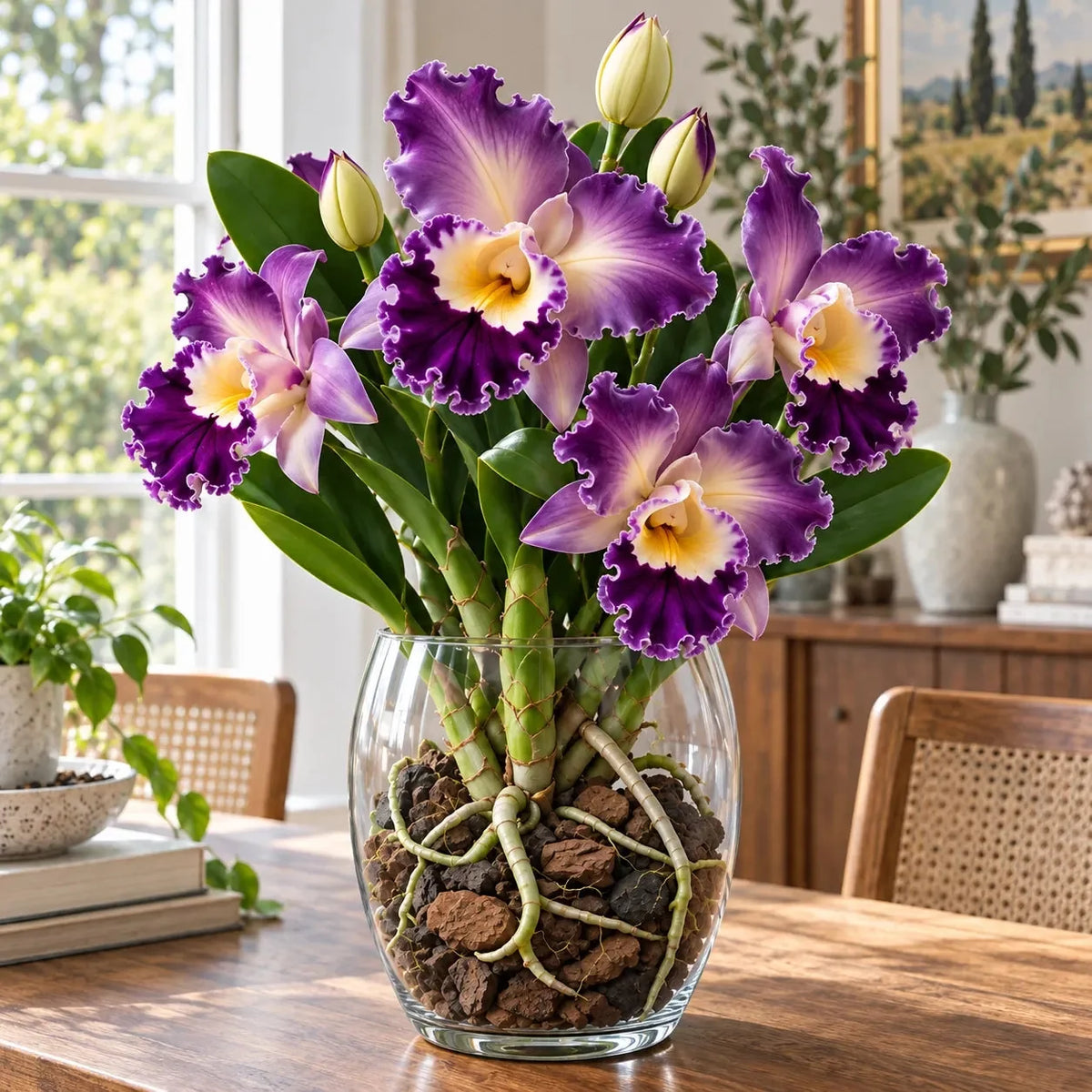 🌸 Rare Ruffled Cattleya Orchid – Rooted Pseudobulbs for Growing Exotic Blooms