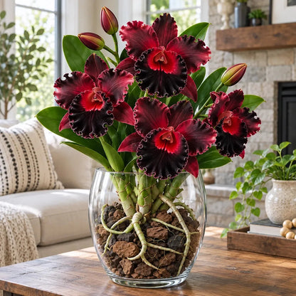 🌸 Rare Ruffled Cattleya Orchid – Rooted Pseudobulbs for Growing Exotic Blooms