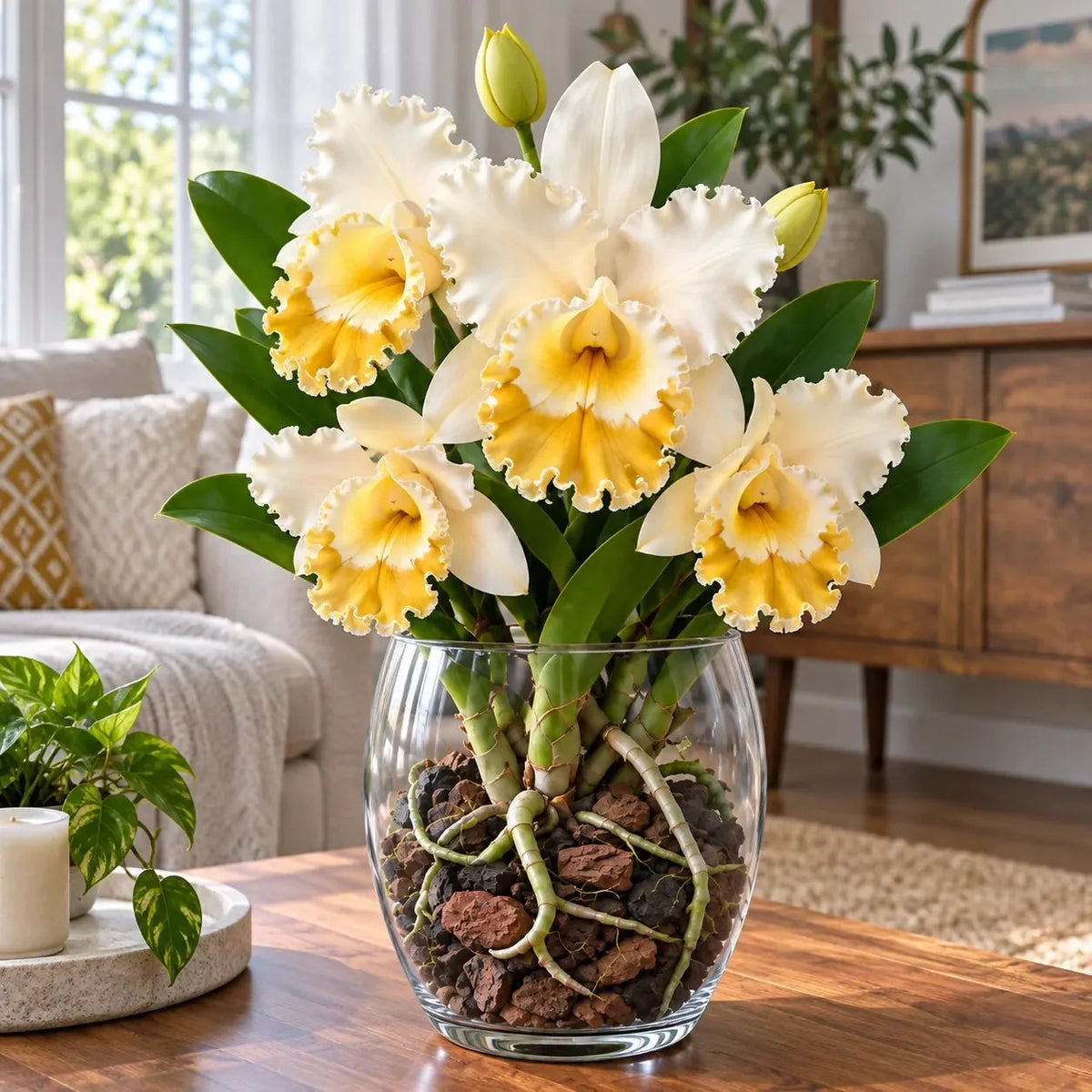 🌸 Rare Ruffled Cattleya Orchid – Rooted Pseudobulbs for Growing Exotic Blooms