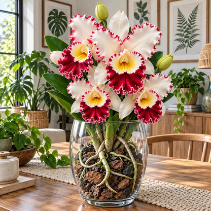 🌸 Rare Ruffled Cattleya Orchid – Rooted Pseudobulbs for Growing Exotic Blooms