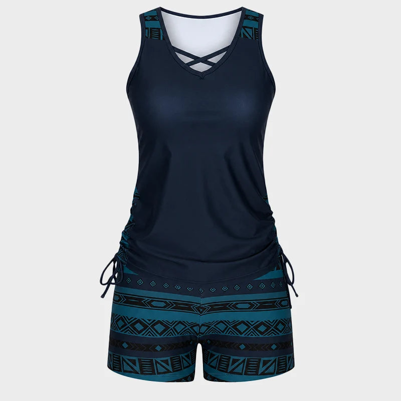 ⏰LAST DAY 50% OFF -Women's Tummy Control Tankini Set with Built-In Bra – Flattering Boho Swimwear with Shorts
