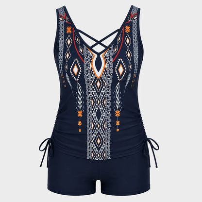 ⏰LAST DAY 50% OFF -Women's Tummy Control Tankini Set with Built-In Bra – Flattering Boho Swimwear with Shorts