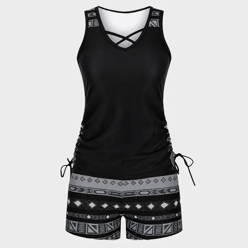 ⏰LAST DAY 50% OFF -Women's Tummy Control Tankini Set with Built-In Bra – Flattering Boho Swimwear with Shorts