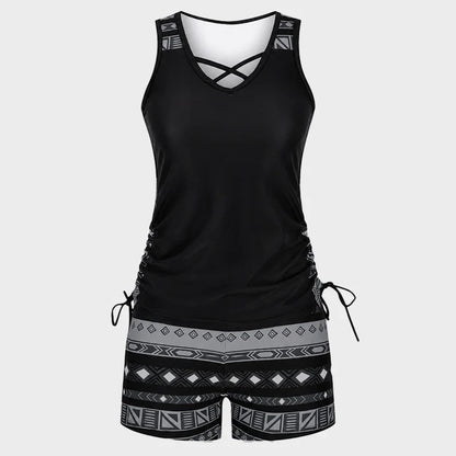 ⏰LAST DAY 50% OFF -Women's Tummy Control Tankini Set with Built-In Bra – Flattering Boho Swimwear with Shorts