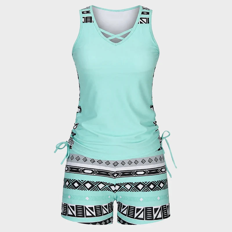 ⏰LAST DAY 50% OFF -Women's Tummy Control Tankini Set with Built-In Bra – Flattering Boho Swimwear with Shorts