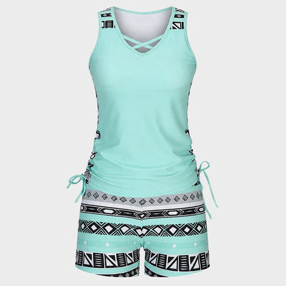 ⏰LAST DAY 50% OFF -Women's Tummy Control Tankini Set with Built-In Bra – Flattering Boho Swimwear with Shorts
