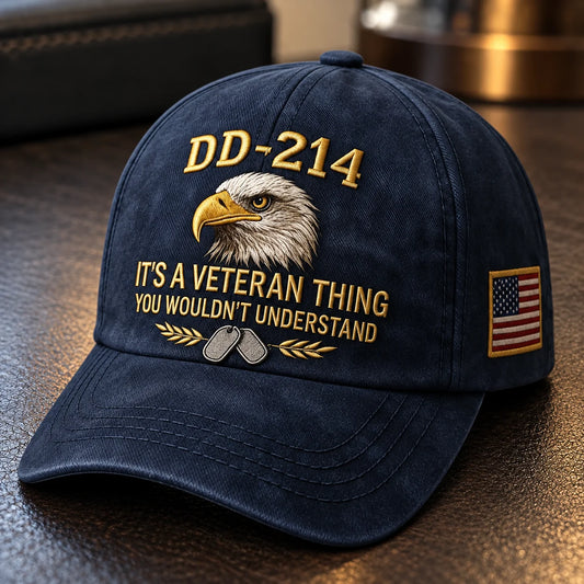 DD-214 Veteran Honor Embroidered Cap – American Eagle & Flag Design