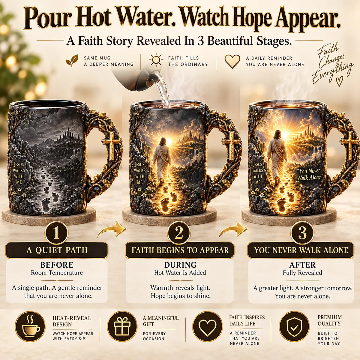 🔥Last Day 49% OFF🔥✝️ Jesus Walks With Me™ – Heat-Reveal Faith Mug | You Are Never Alone
