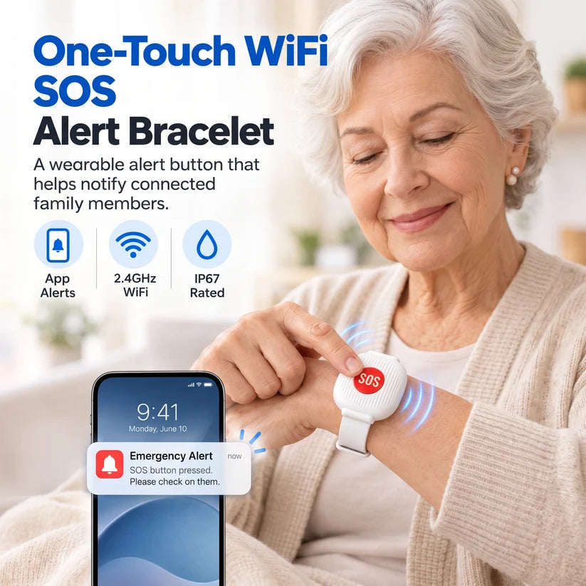 ❤️SOS Emergency Wristband for Seniors – One-Button Alert with Wi-Fi App Notifications