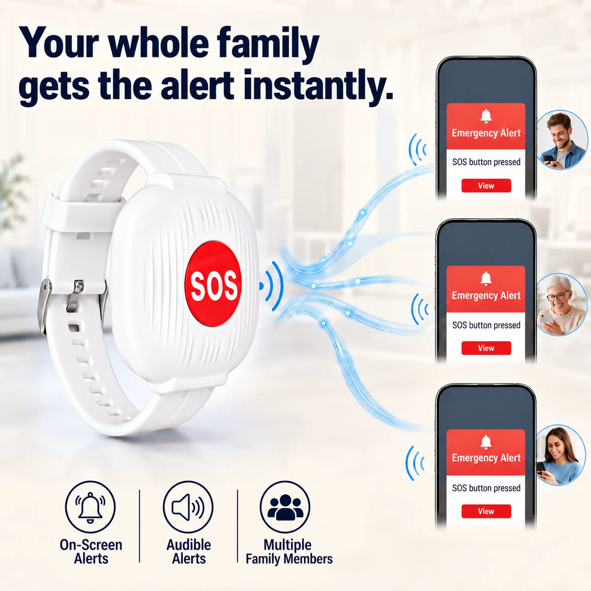 ❤️SOS Emergency Wristband for Seniors – One-Button Alert with Wi-Fi App Notifications