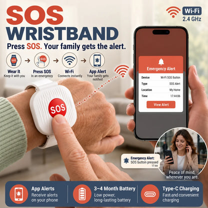 ❤️SOS Emergency Wristband for Seniors – One-Button Alert with Wi-Fi App Notifications