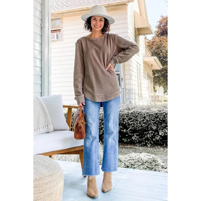 Women's Sweatshirt Crewneck Curved Hem
