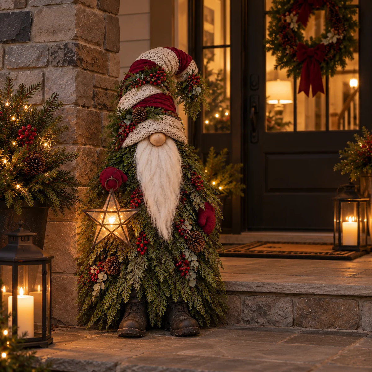 Lighted Christmas Gnome with Glowing Star – Woodland Holiday Floor Decor