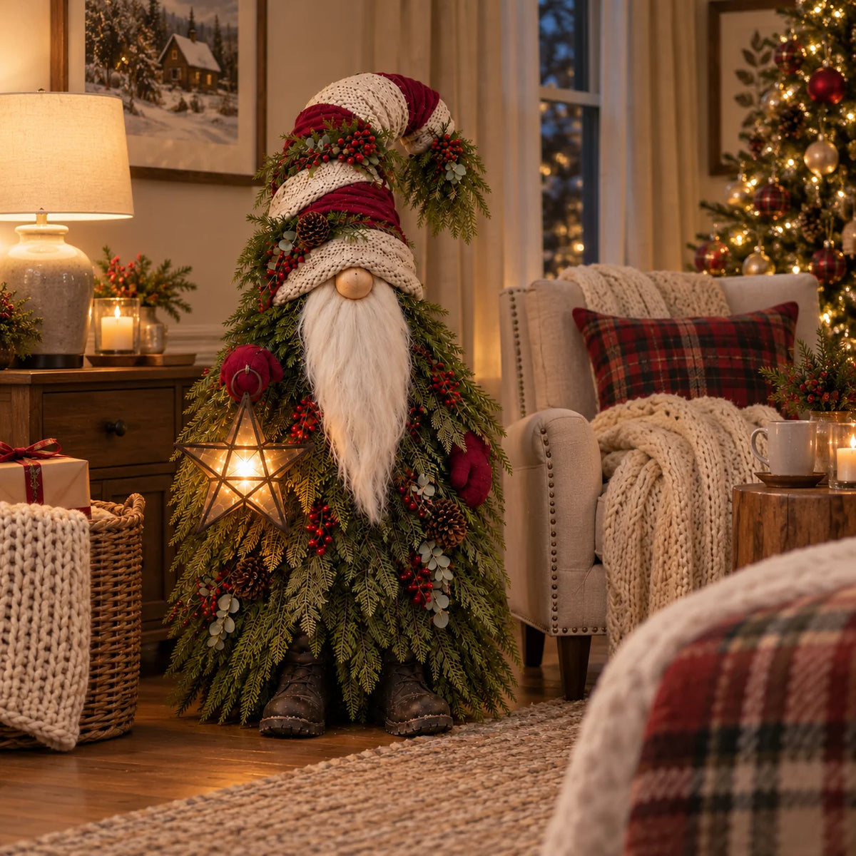 Lighted Christmas Gnome with Glowing Star – Woodland Holiday Floor Decor