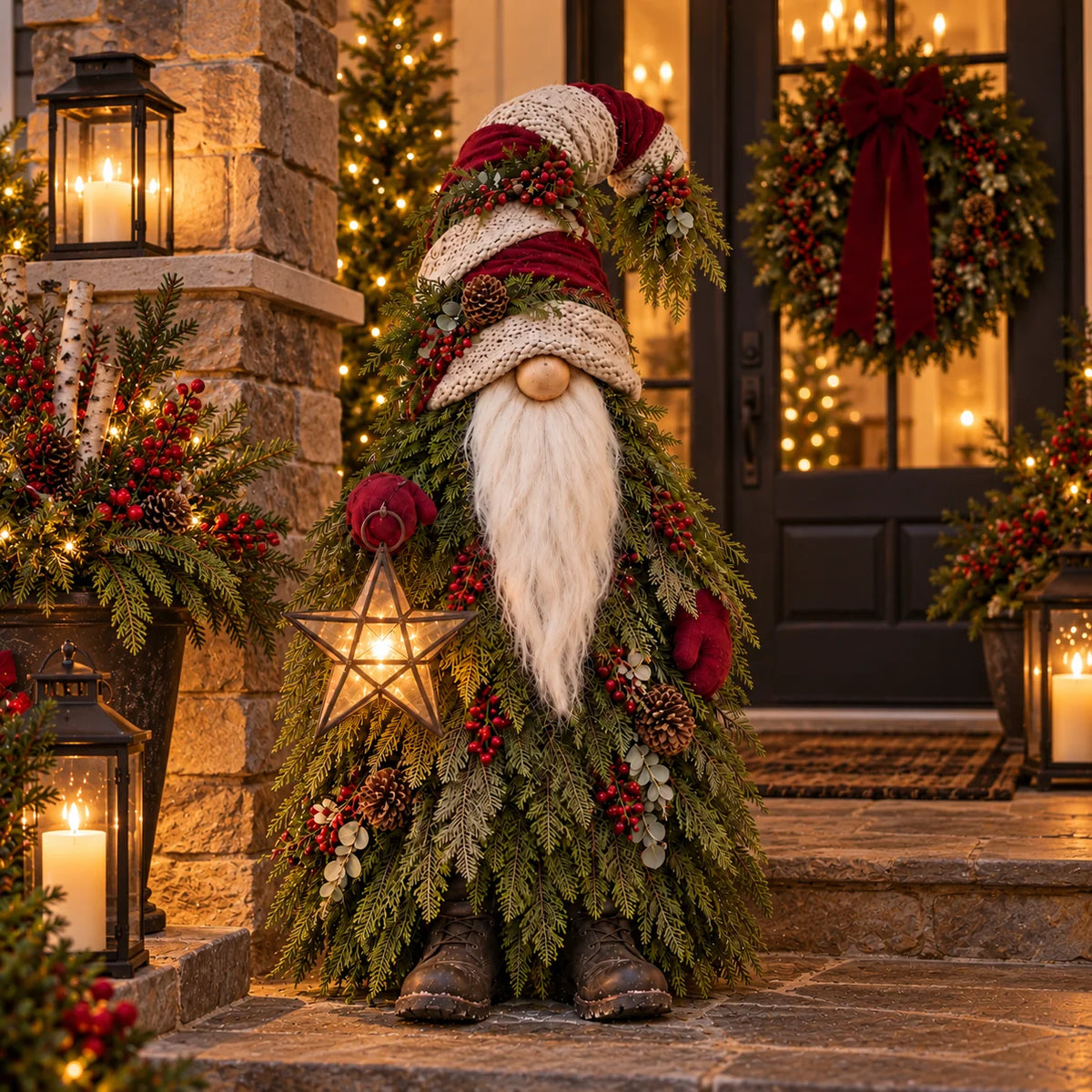 Lighted Christmas Gnome with Glowing Star – Woodland Holiday Floor Decor
