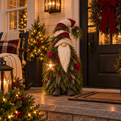 Lighted Christmas Gnome with Glowing Star – Woodland Holiday Floor Decor