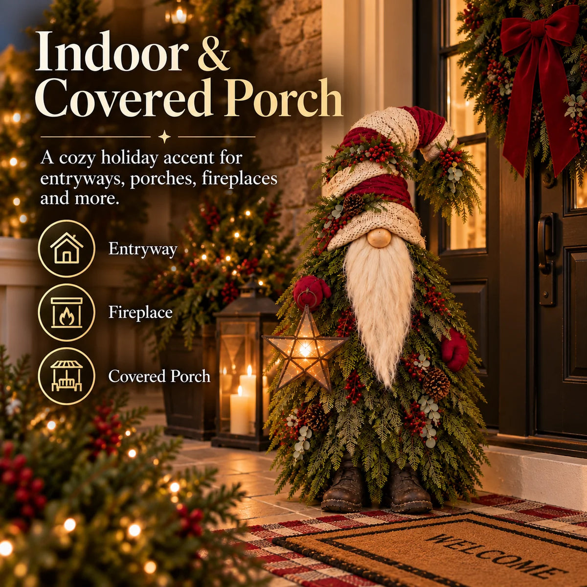Lighted Christmas Gnome with Glowing Star – Woodland Holiday Floor Decor