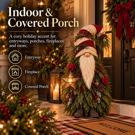Lighted Christmas Gnome with Glowing Star – Woodland Holiday Floor Decor