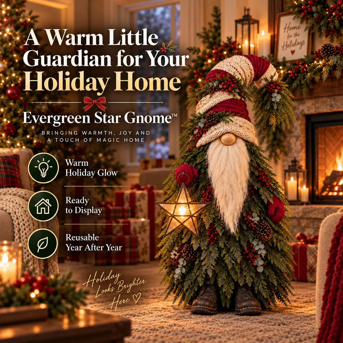 Lighted Christmas Gnome with Glowing Star – Woodland Holiday Floor Decor