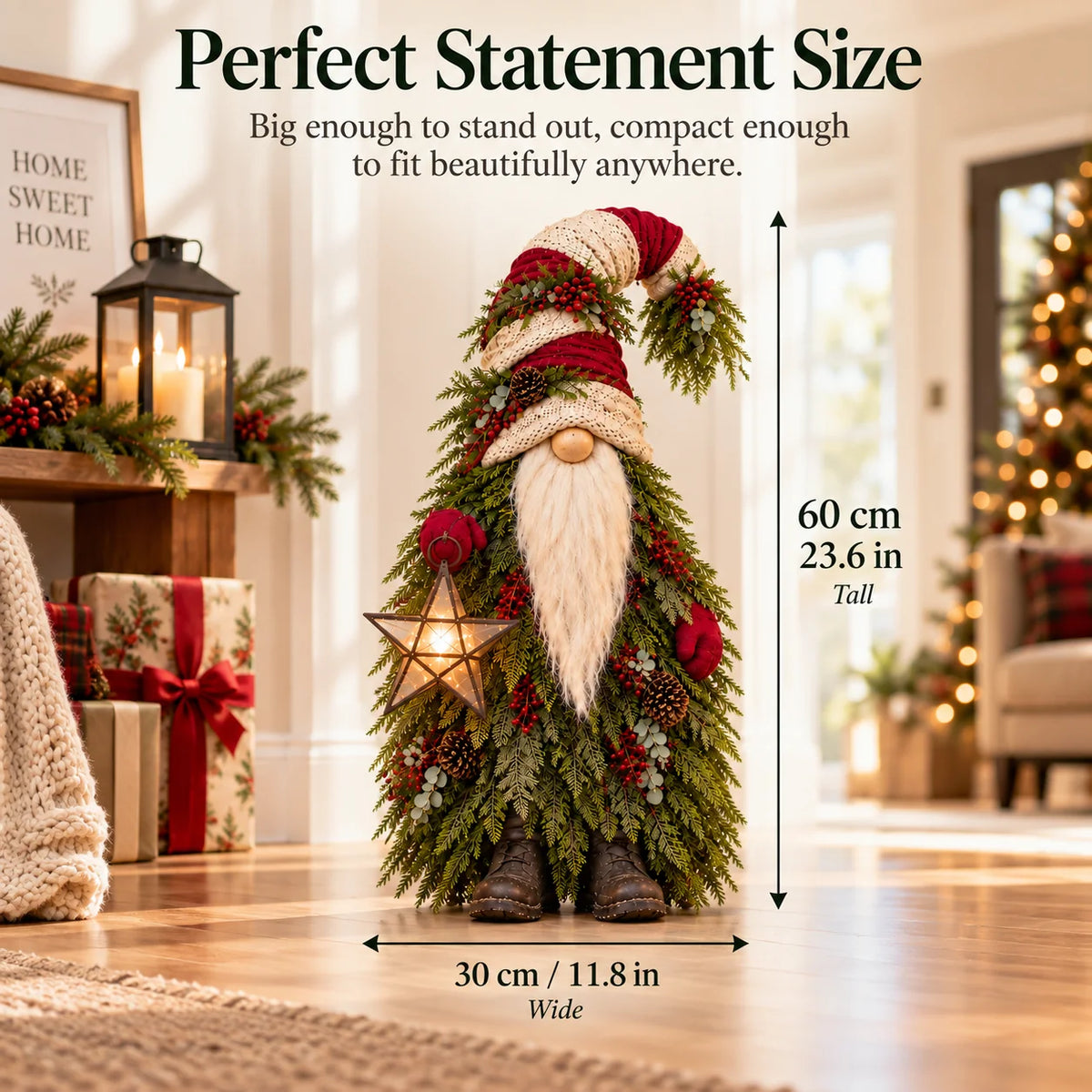Lighted Christmas Gnome with Glowing Star – Woodland Holiday Floor Decor