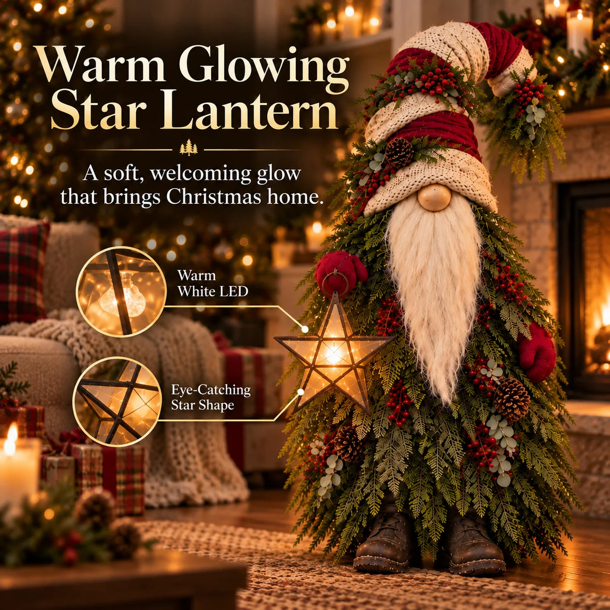 Lighted Christmas Gnome with Glowing Star – Woodland Holiday Floor Decor
