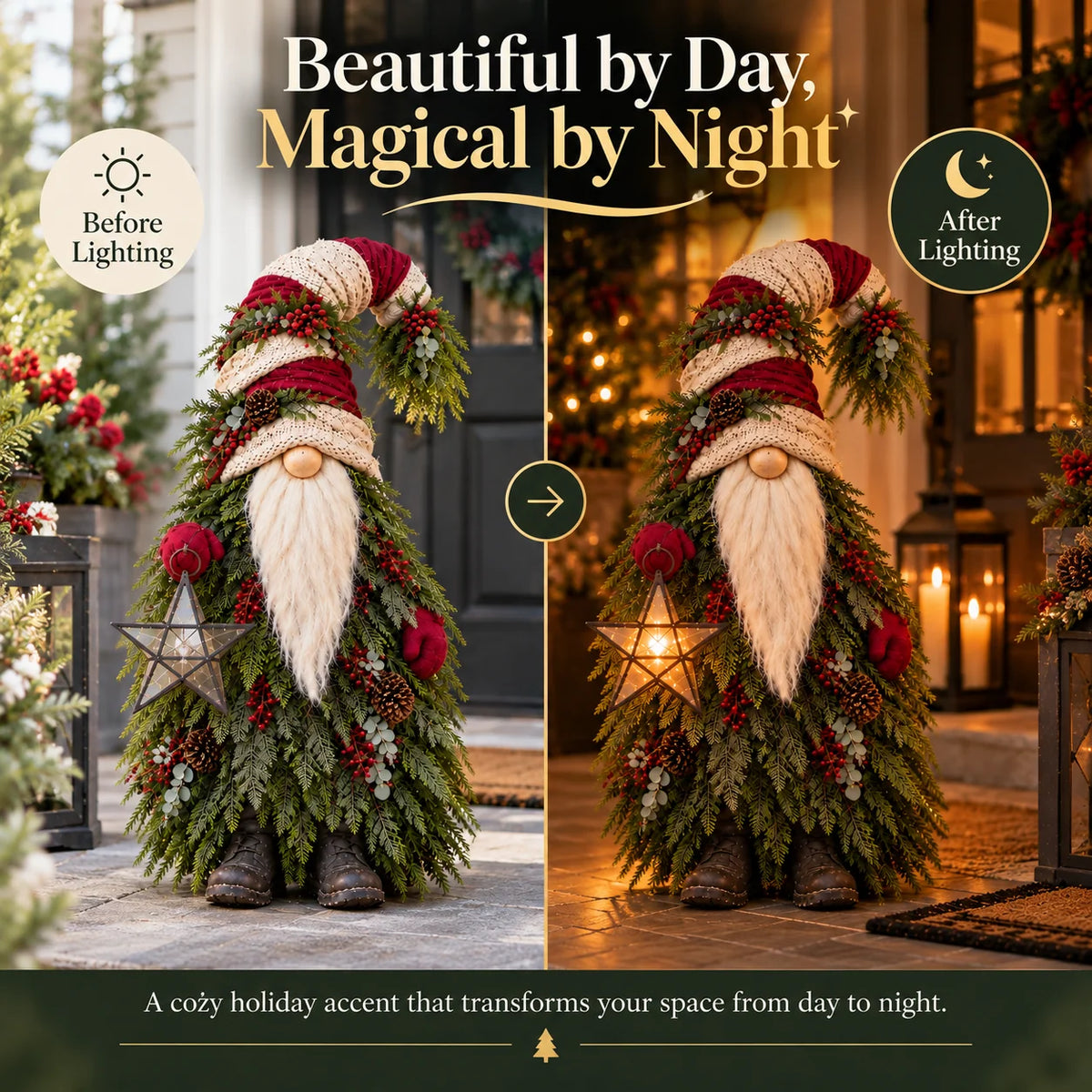 Lighted Christmas Gnome with Glowing Star – Woodland Holiday Floor Decor