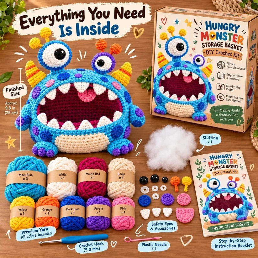 👾🧶DIY Crochet Monster Storage Organizer Kit – 6 Quirky Designs to Choose From