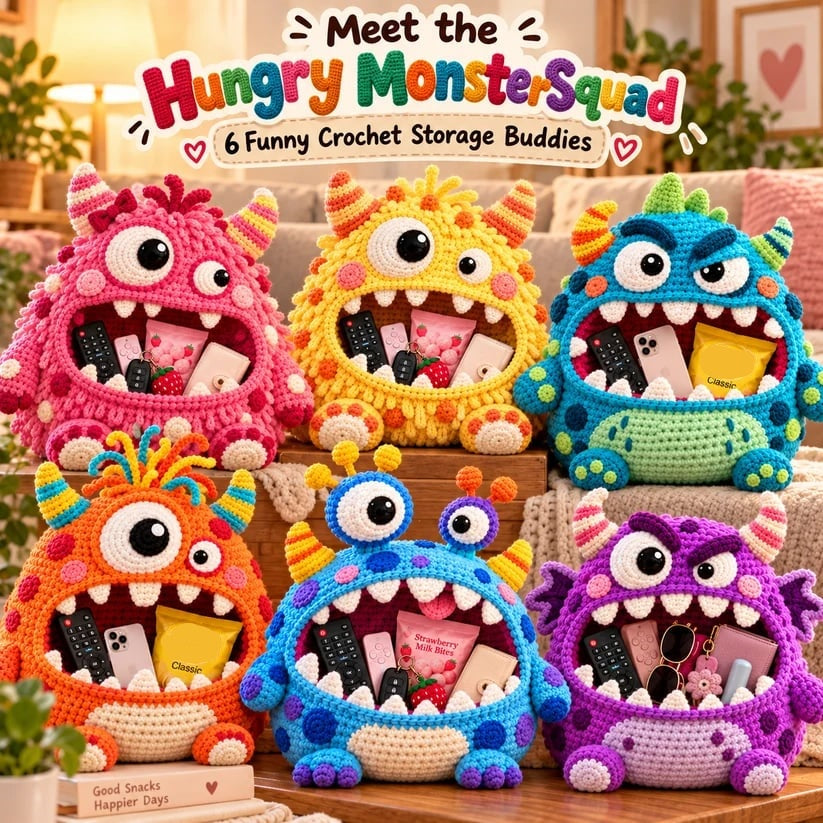 👾🧶DIY Crochet Monster Storage Organizer Kit – 6 Quirky Designs to Choose From