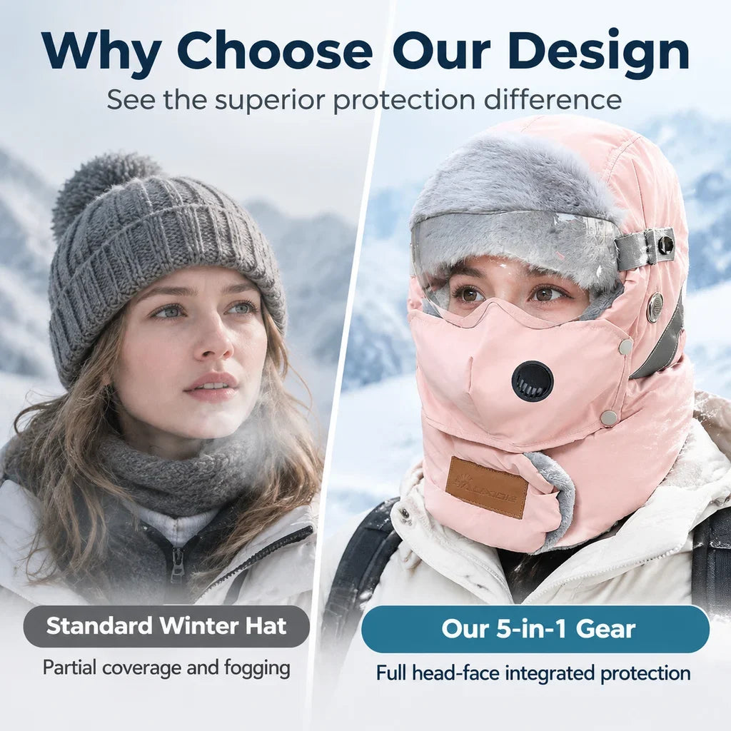 5-in-1 Winter Ushanka Hat with Detachable Face Mask & Goggles