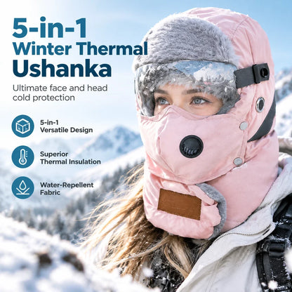 5-in-1 Winter Ushanka Hat with Detachable Face Mask & Goggles
