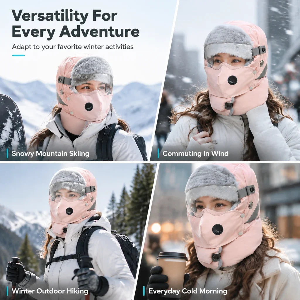 5-in-1 Winter Ushanka Hat with Detachable Face Mask & Goggles