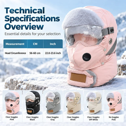 5-in-1 Winter Ushanka Hat with Detachable Face Mask & Goggles