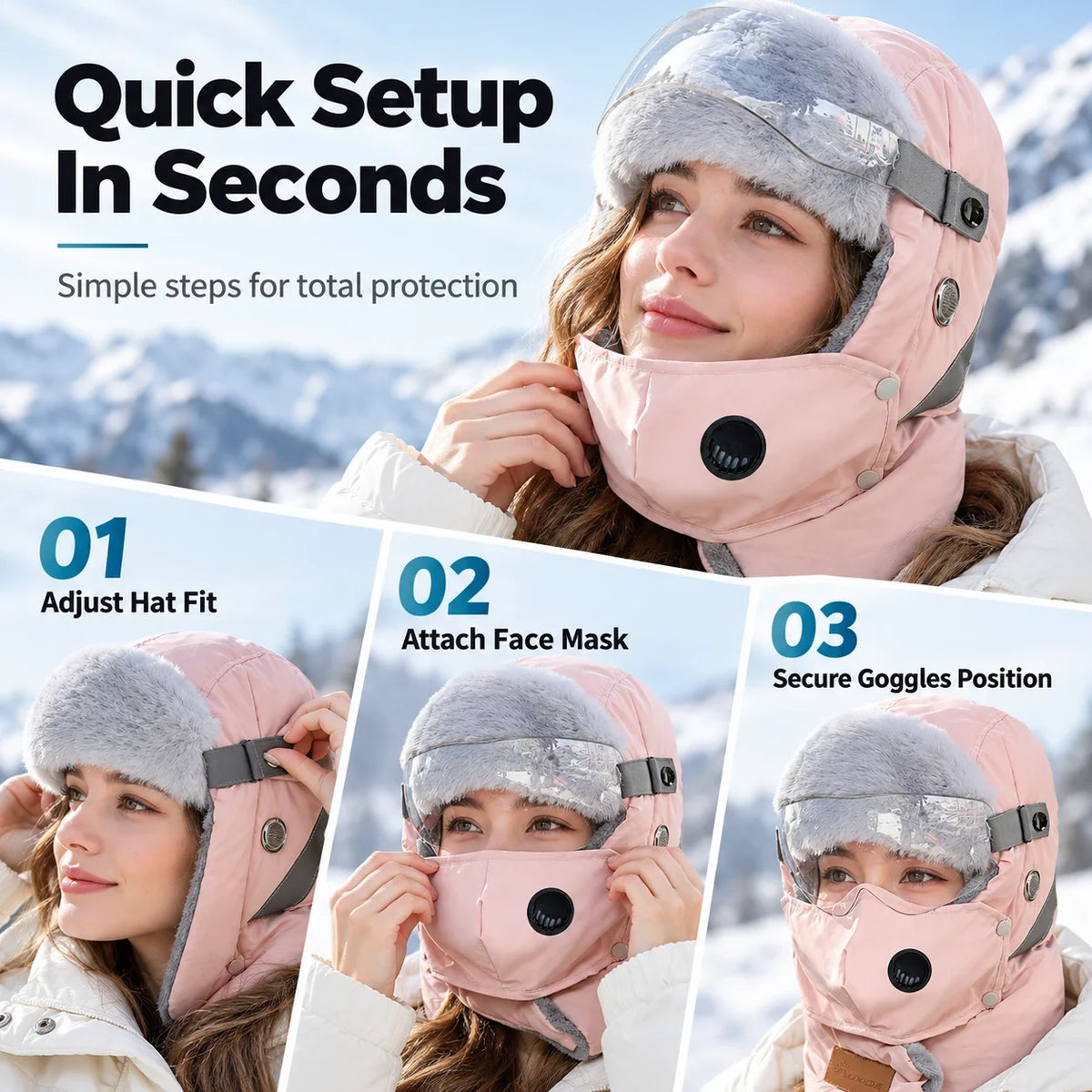5-in-1 Winter Ushanka Hat with Detachable Face Mask & Goggles