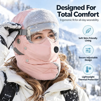 5-in-1 Winter Ushanka Hat with Detachable Face Mask & Goggles